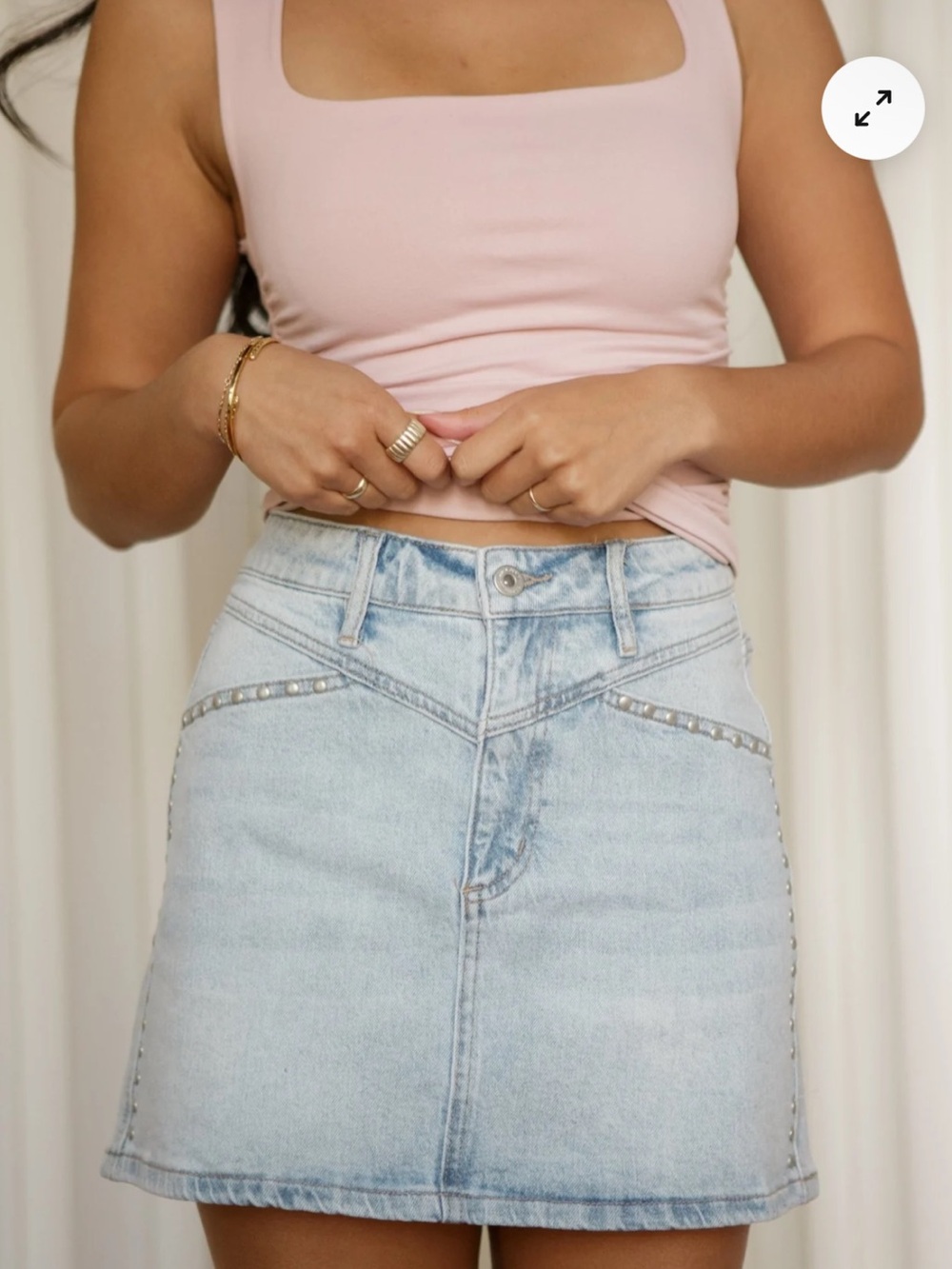 Mica Light Wash Studded Denim Mini Skirt - Light Blue